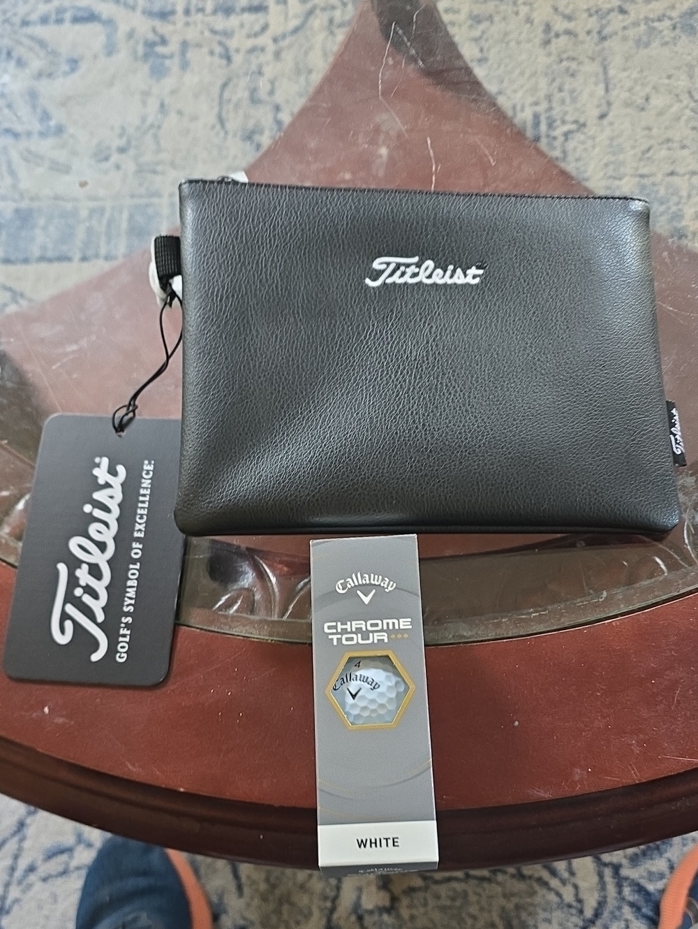 Titleist Black Leather Toiletry Pouch with Logo With Callaway 3 Ball Sleeve